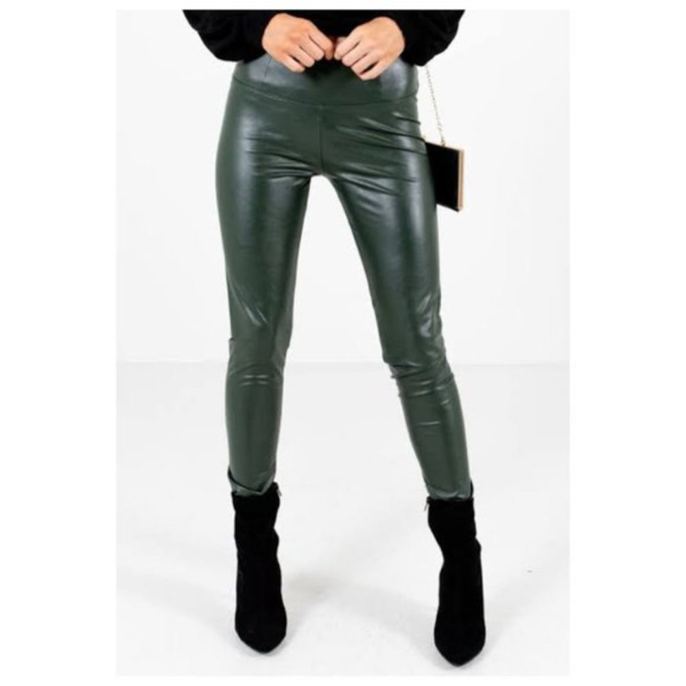 La Classe Couture Faux Leather Leggings Pants Olive/Green Size XSmall - Picture 2 of 6